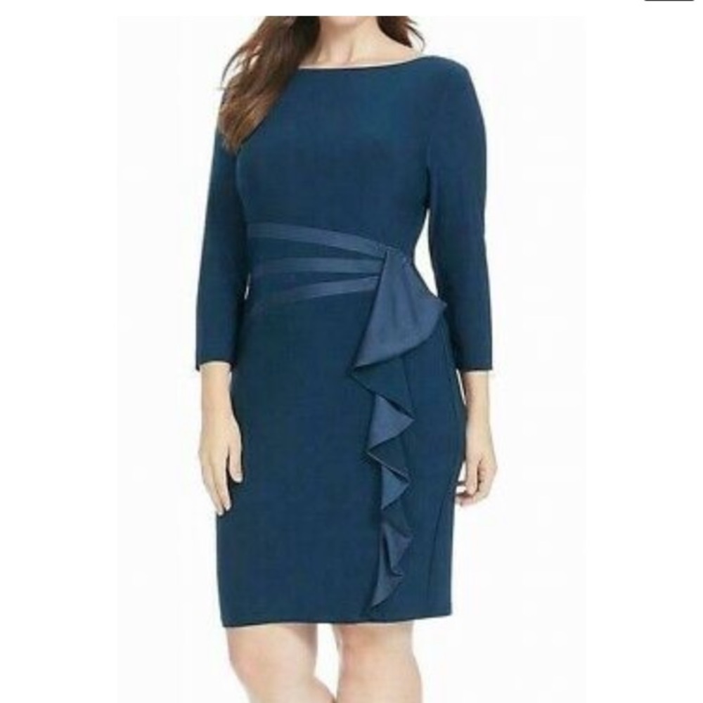 American Living Satin Ruffle Sheath Teal Dress